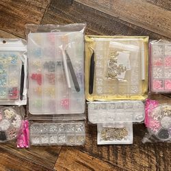 10 Packs of 3D Nail Art Charms, Colorful Bows Hearts Stars Flowers Gems, Gold/Silver Metal Crystal Butterfly Heart, Great Variety Manicure Kit *NEW*