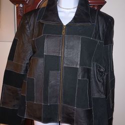 Black Real Suede and Leather Patch Work Jacket 