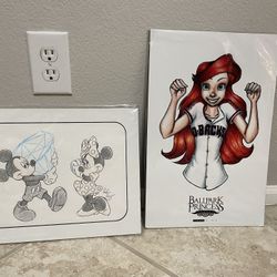 Disney Art Print Sketches Ariel Ballpark Princess Diamondbacks And Micky Minnie 