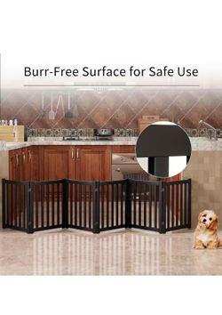 6-Panel Solid Wood Dog Gate - Freestanding Folding Pet Gate for Doorways, Stairs, Indoor, 24" Height, No Installation Needed, Black$50