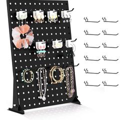 Urban Deco Portable & Adjustable Peg Board Display Stand | 17x13 Inch with 12 Hooks | Small Pegboard Quick-Setup, Metal Jewelry Organizer for Retail S
