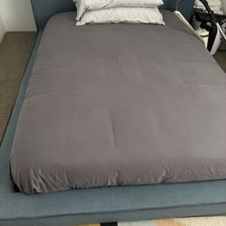 Blue Upholstered Platform Bed (Queen)