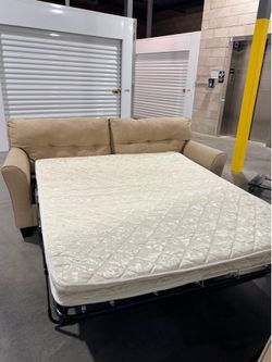 Modern soft Tan Fabric Sleeper pull out Sofa Queen size