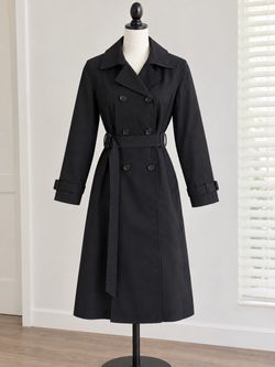 Black Double-Breasted Belted Trench Coat