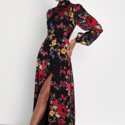 Graceful Arrival Black Floral Burnout Backless Maxi Dress