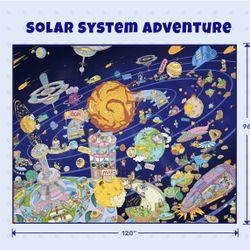 Galaxy 8x10 Educational Kids Rug for Classroom – Interactive Solar System Design with Planets, Spaceships, Astronauts & Fun Characters – Perfect for S