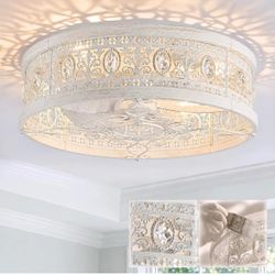 Caged Ceiling Fans with Lights, 18" Flush Mount Ceiling Fan with Remote, Low Profile Crystal Fandelier, 6 Speeds,Timing,Quie Motor,Farmhouse Fan Ceili