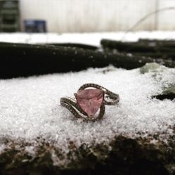Trillion cut Morganite and diamond ring