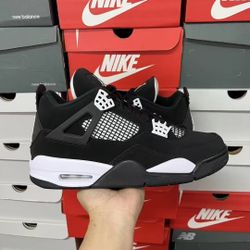 Jordan Air Jordan 4 Retro “White Thunder” Leather Anti-slip Mid-top Retro Basketball Shoes Men's and Women's Black and White