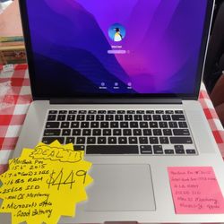 MacBook Pro 15" Mid 2015 Retina Display Intel Core i7 4th Gen @2.2Ghz, 16gb Ram, 256gb SSD, MacOS Monterey, Microsoft Office Package, Comes with Charg