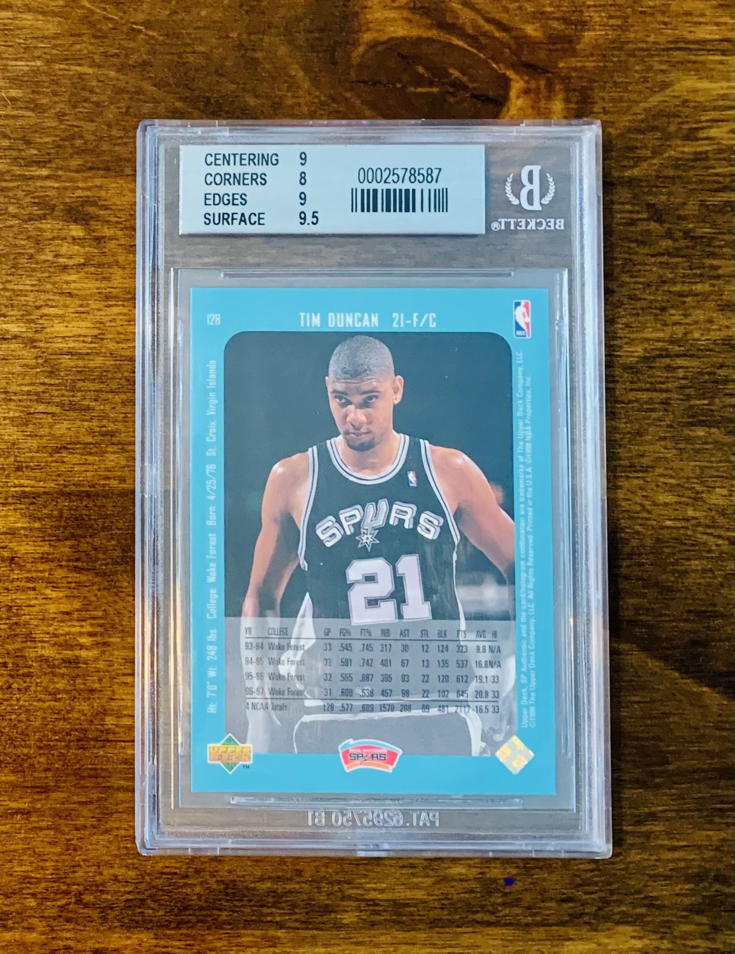 1997-98 SP Authentic Basketball Tim Duncan RC BGS 8.5 Spurs