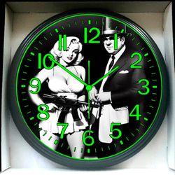 Merlyn Monroe Al Capone Mobster Lowrider Inspired Glow in the Dark Wall Clock
