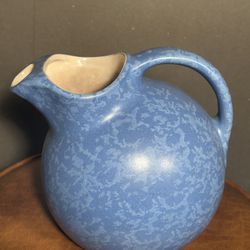 Vintage Red Wing Rumrill Pottery 547 Blue Ball Pitcher With Ice Lip