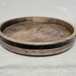 Mikasa Lazy Susan Serving Tray 17.5 In Large Wood Burnished Iron Frame