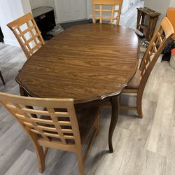 Wood Dining Room Table and 4 Dining Chairs 