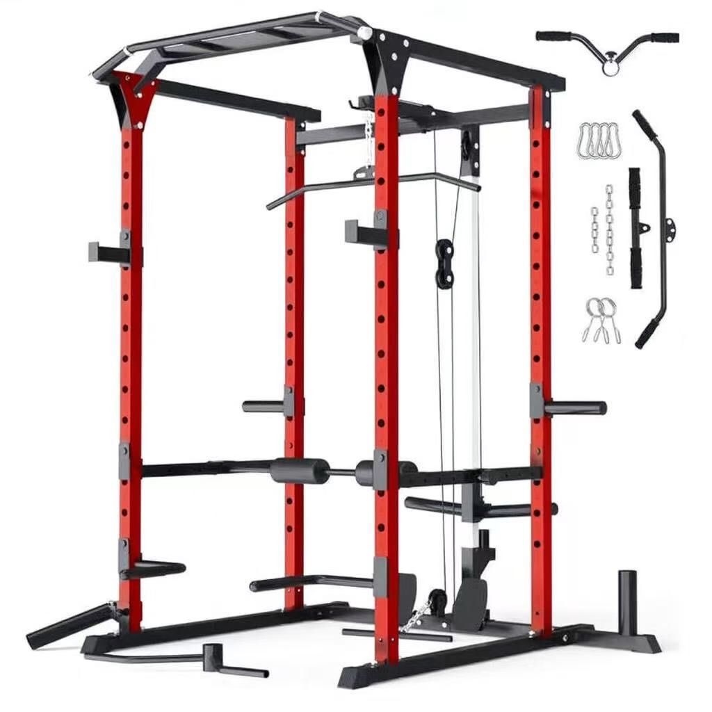 New In Box 2 Tones Red And Black Workout Power Rack Squat Pull Up Weight Lift Stand Without Weights Home Gym Exercise Equipment