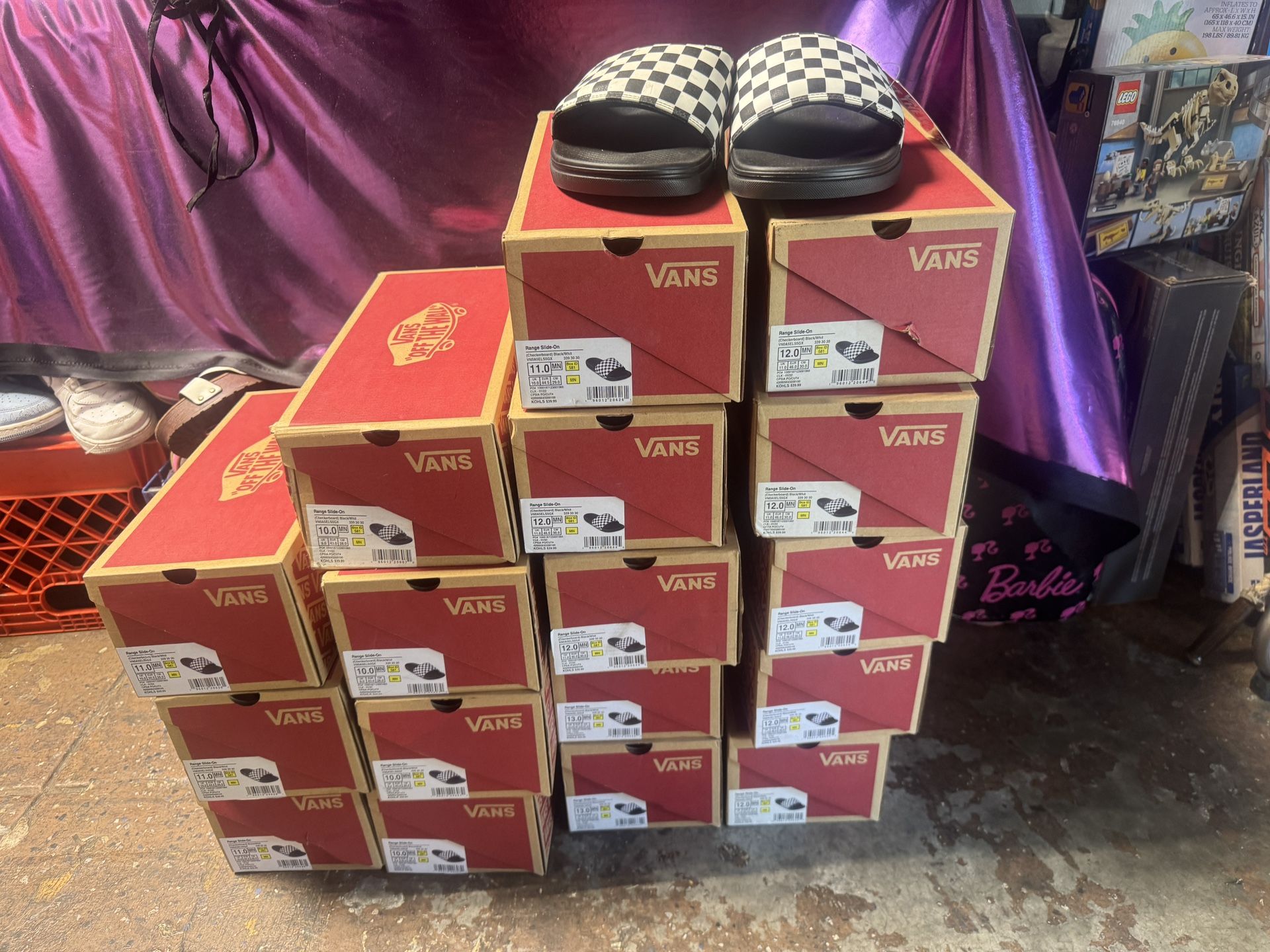 VANS Range Slide- On ( Checkerboard) Black/whit VNOA5ELS5GX Sizes 10-11-12-13
