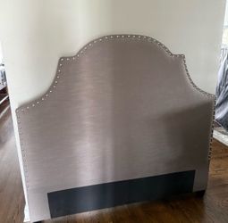 Queen size upholstered headboard, metal frame, and 9” Sealy foundation