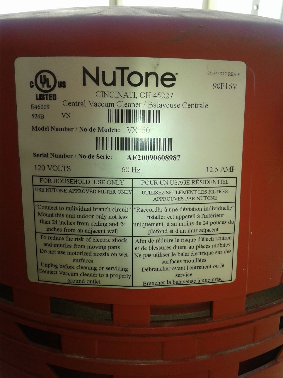Central vacuum nutone VX550 for Sale in Bakersfield, CA OfferUp