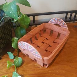 Ceramic Woven Chip Basket With Painted Side Handles