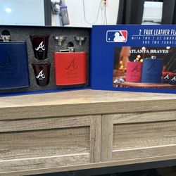 2 FAUX LEATHER FLASKS with 2 Shot Glasses and funnels 