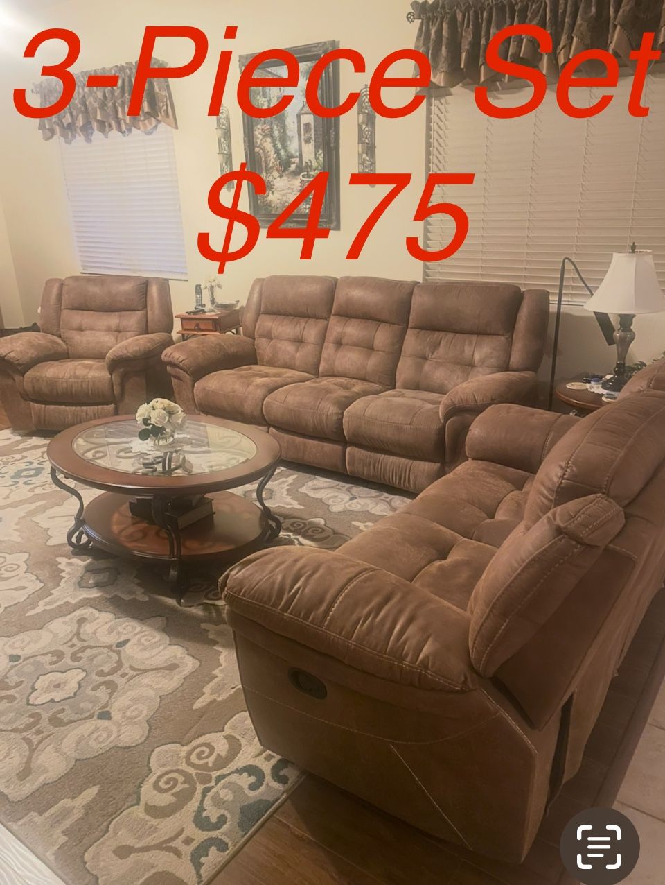 3-Piece Reclining Sofa Set – $475 READ BELOW