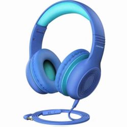 Kids Headphones with Microphone, Foldable Over-Ear/On-Ear Headset - Blue