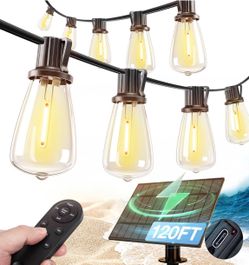 120FT(114+6) Solar String Lights Outdoor Waterproof with Remote USB LED