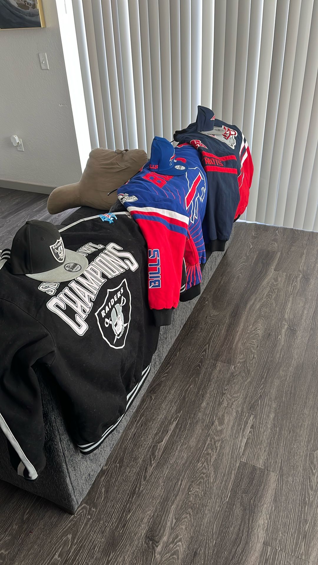 Leather NFL coat’s authentic, matching hat comes with