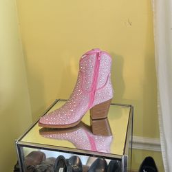 Pink Chelsie Boots With Clear Crystals 