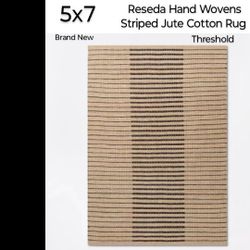 Brand New Threshold 5" X 7" Reseda Hand Woven Striped Jute Cotton Rug 