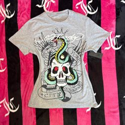 Grey Ed Hardy women’s rhinestone tee
