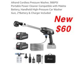 New Aihand Cordless Pressure Washer, 986PSI Portable Power Cleaner Compatible with Makita Battery, Handheld High-Pressure Car Washer Gun, 2*Battery$60