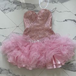 Designer Sherri Hill Pink Sequin Rhinestone Strapless Prom Dress 