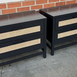 Black/Burlap Nightstand Set