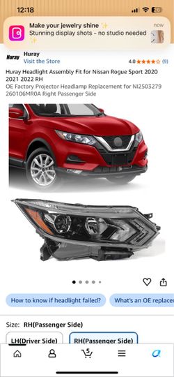 Huray Headlight Assembly Fit for Nissan Rogue Sport 2020 2021 2022 RH OE Factory Projector Headlamp Replacement for NI 260106MR0A Right Passeng