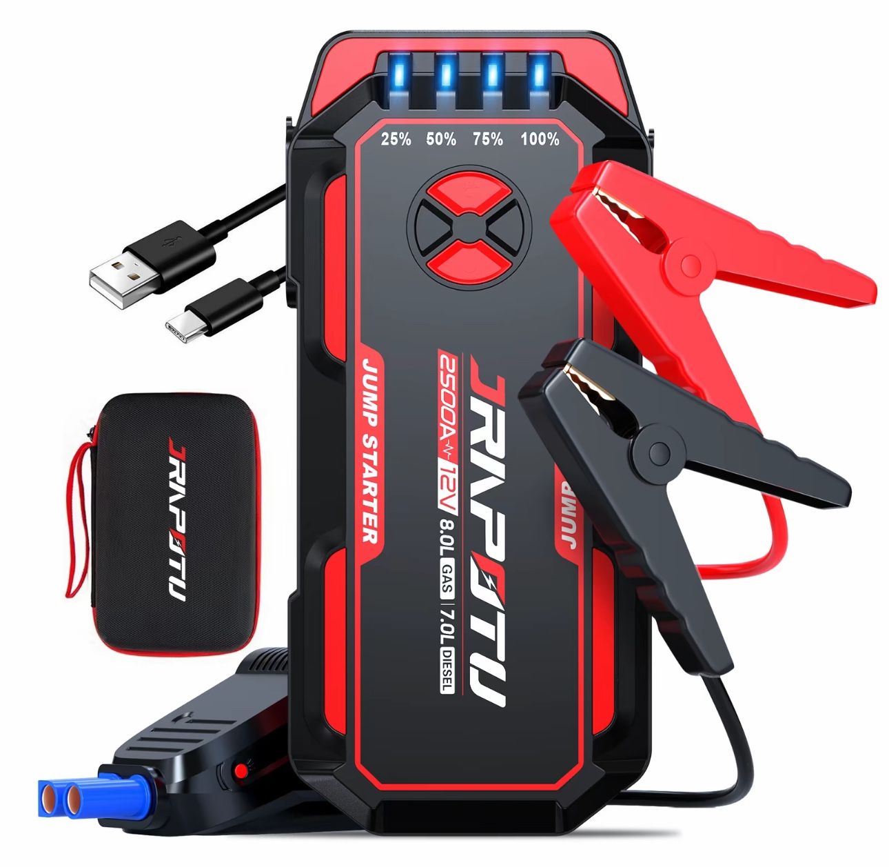 Car Jump Starter, 2500A Peak Car Battery Charger, 12V Jump Box Jumper