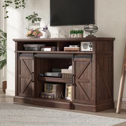 66" W Farmhouse TV Stand, Wood 40" H Tall Entertainment Center with Sliding Barn Door & Large Storage Shelves