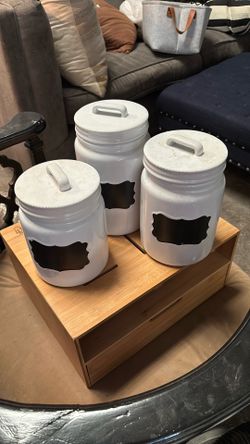Set Of 3. Ceramic Canisters.  Farmhouse Style 