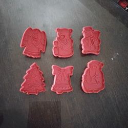 6 Vintage Plastic Red Christmas Cookie Cutters 