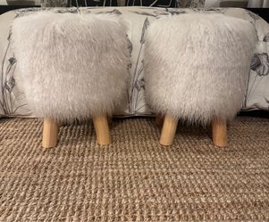 Pottery Barn Faux Mongolian Fur Stools (Set of 2)