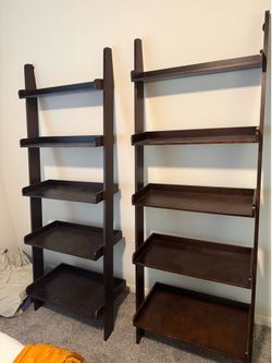 Set of 2 Dark Wood Ladder Bookshelves – 5 Tier Display Shelves