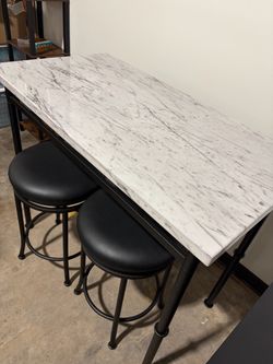 Marble Top Bar Table with 2 Stools