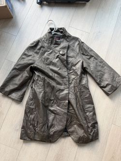 Grey Genuine Leather Jacket – Mandarin Collar, Size S