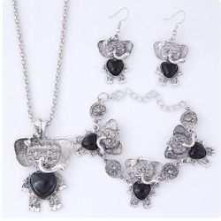 3pcs Retro Turquoise Lucky Elephant Jewelry Set