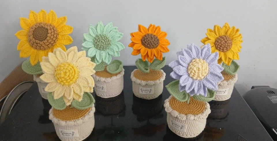 Handmade Crochet Sunflower In Pot