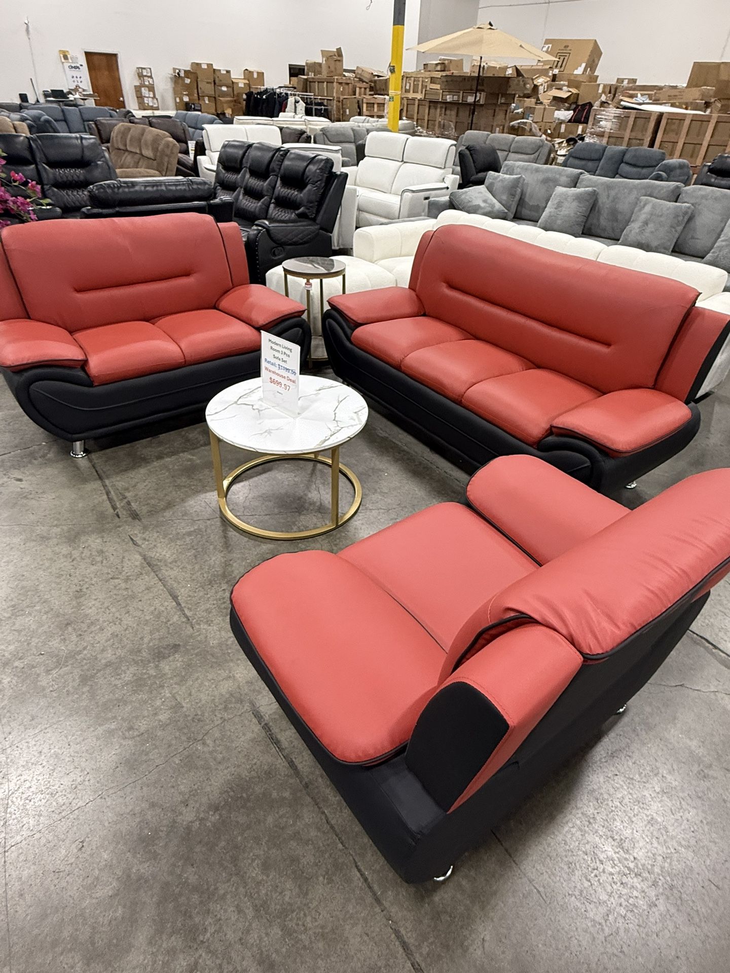 Red And Black Modern 3Pcs Living Room Set