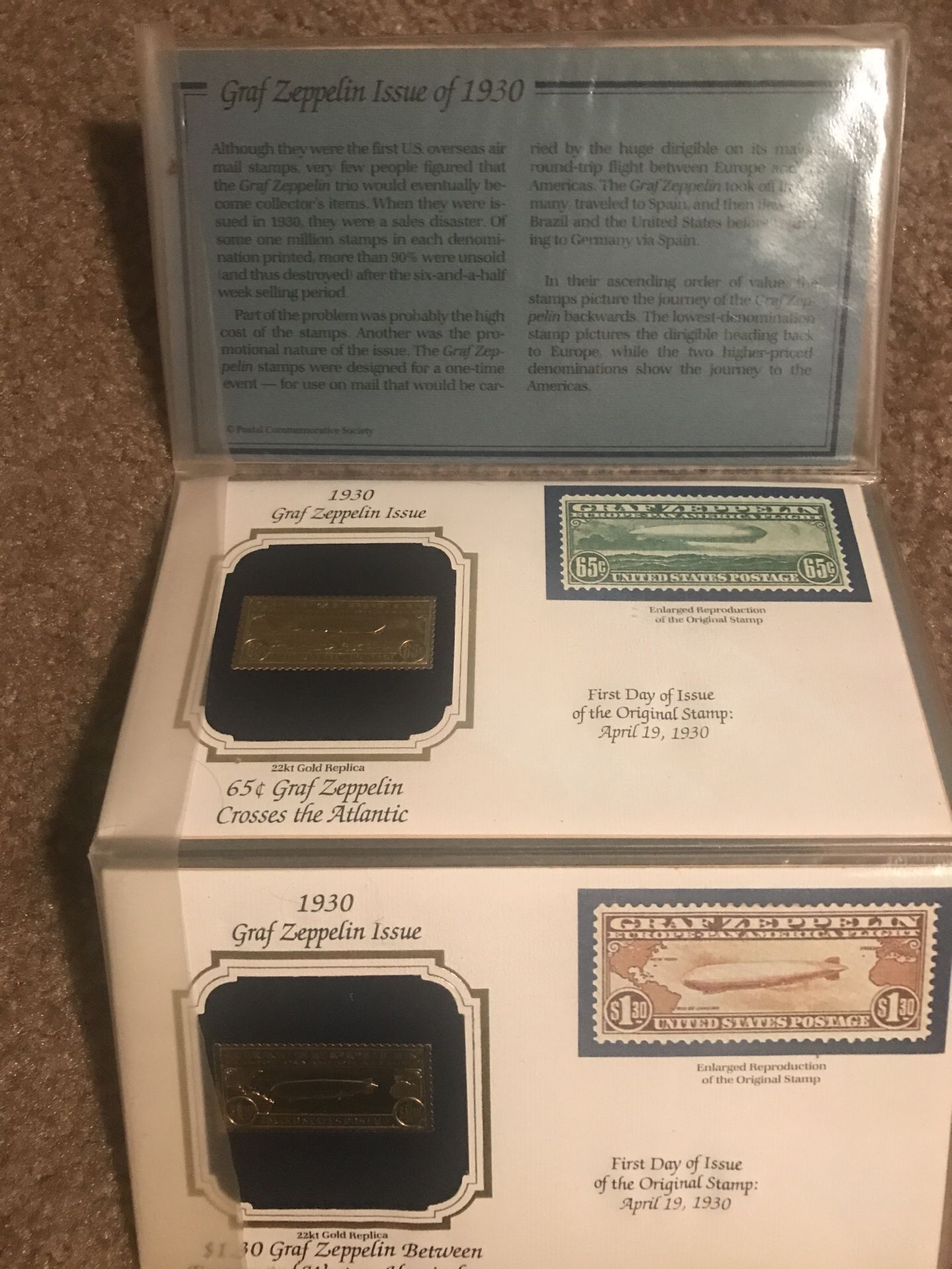 Commmorative 22kt gold 1930 Graf Zeppelin and 1932 Washington Bicentennial