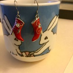 Sterling Silver 925 jewelry / A pair of Red boots earrings