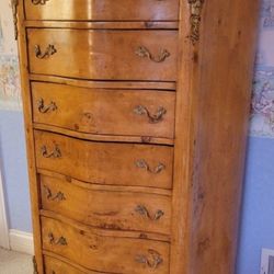 FRENCH  EMPIRE ANTIQUE TALL BOY  WOOD & GOLD ORMALU MARBLE TOP DRESSER